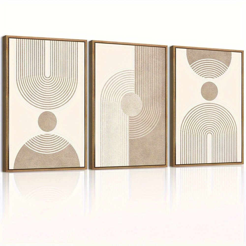 Canvas, Beige Neutral Canvas Wall Art Framed Geometric Abstract Wall Decor Mid Century Modern Artwork Wall Decor for Living Room Bedroom Office 16\