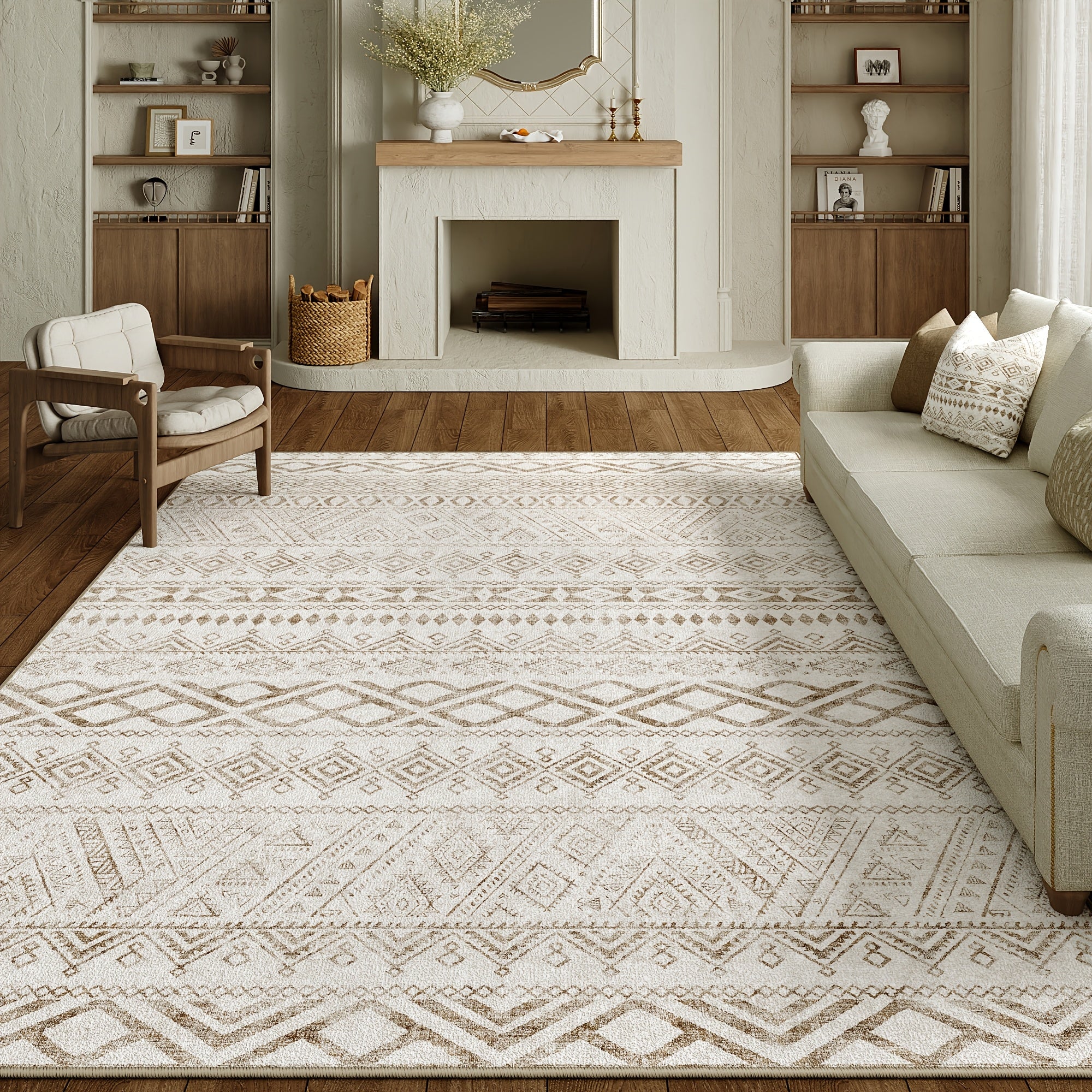 Contemporary Geometric Design Area Rug - Interior Decor, Made of Faux Cashmere, Thick And High-Density with Non-Slip Backing, Suitable for Various Spaces Including Living Room, Bedroom, Office, And Hallway
