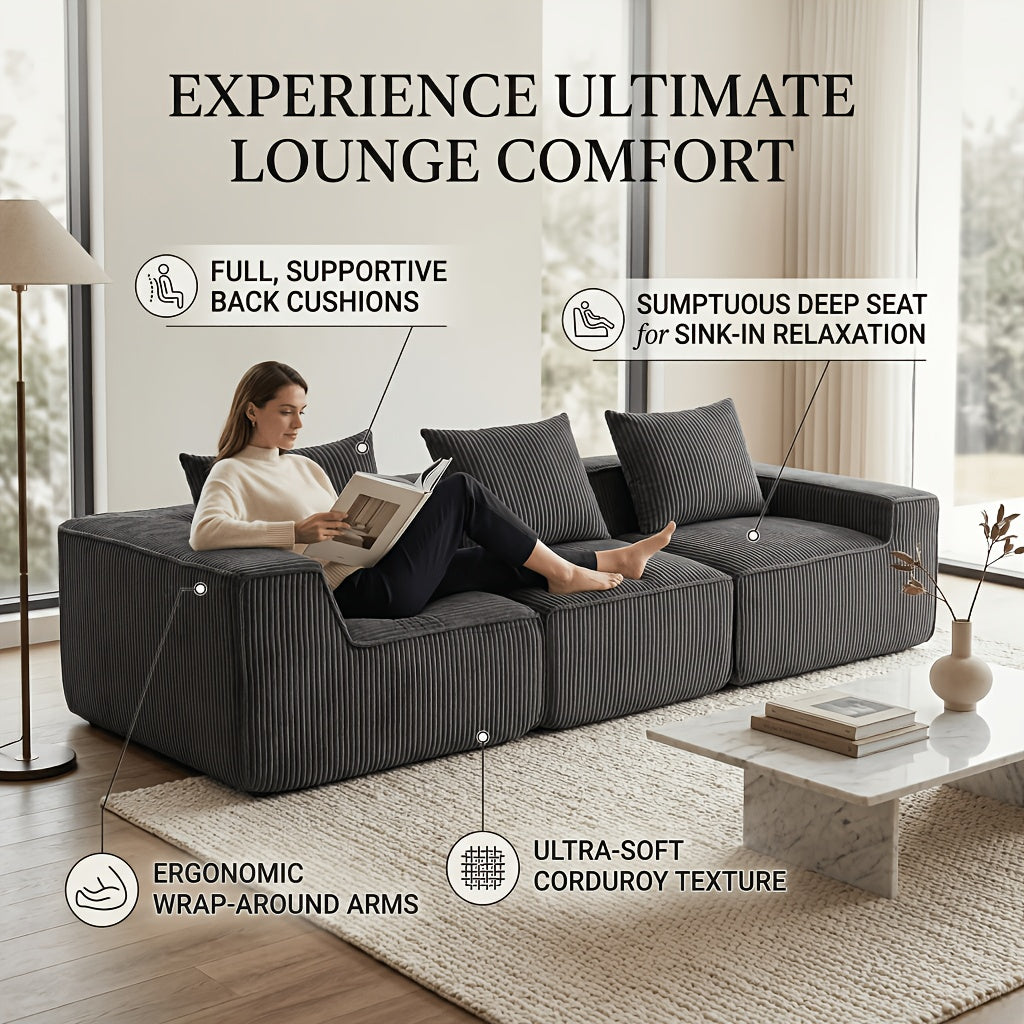 111.4-Inch Modern Style Armless Sofa with Corduroy Fabric, Offering a Comfortable And Substantial Seating Experience. Modular Sofa, Freely Configurable, Tool-Free Assembly, Suitable for Living Room And Bedroom, Creating a Cozy Atmosphere