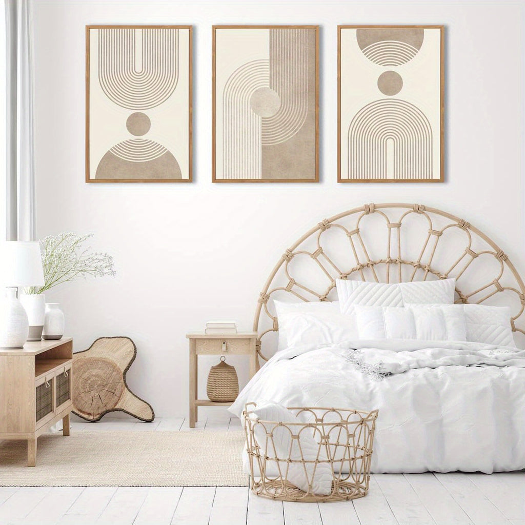 Canvas, Beige Neutral Canvas Wall Art Framed Geometric Abstract Wall Decor Mid Century Modern Artwork Wall Decor for Living Room Bedroom Office 16\