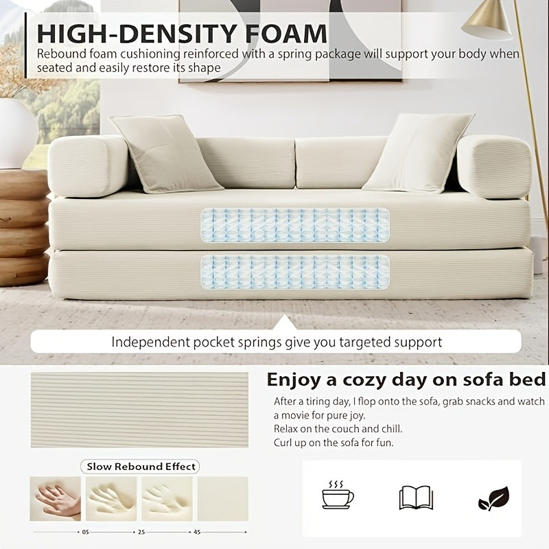 Lazy Corduroy Convertible Floor Sofa Bed | Pillow Back Armrest Futon Lounge