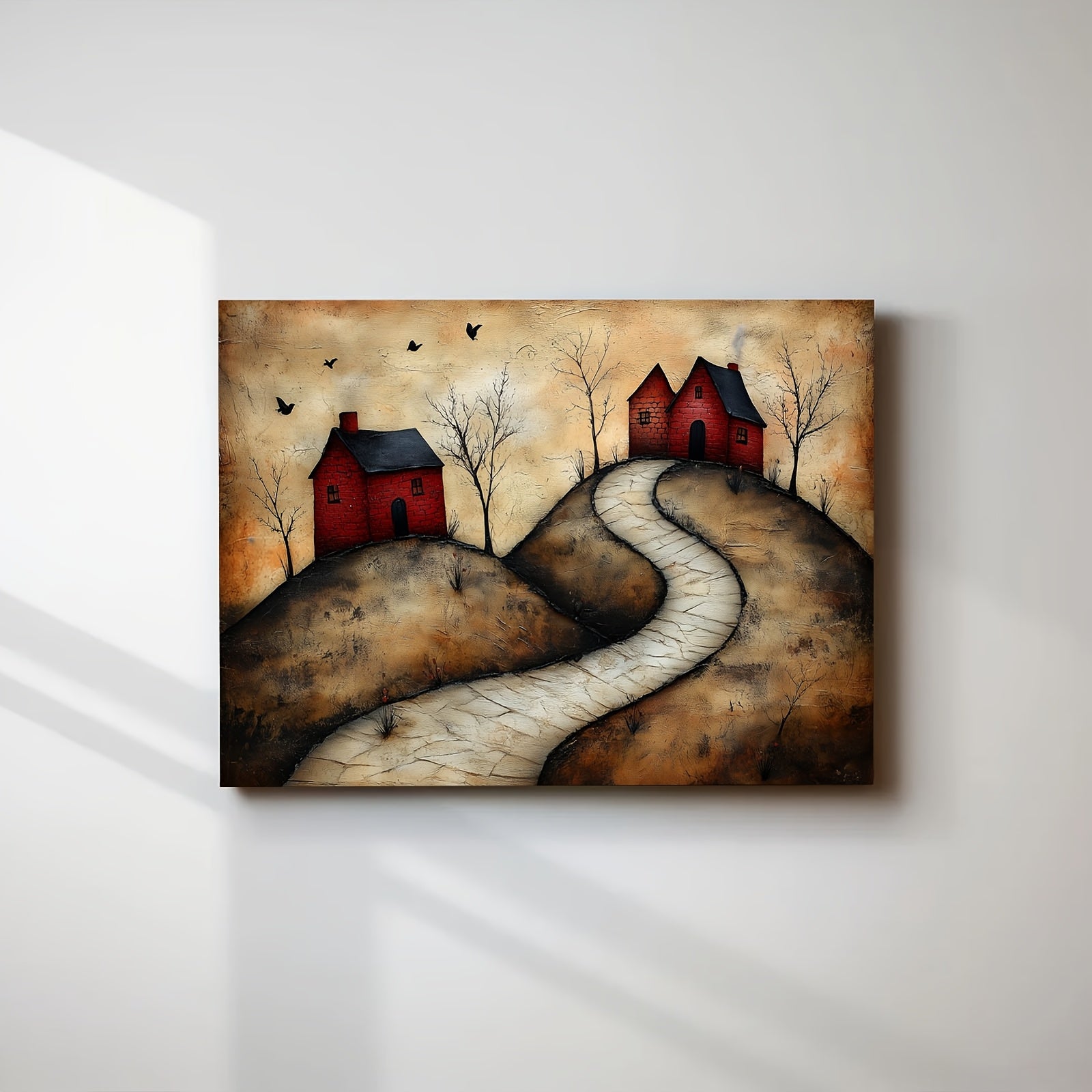 2D Flat, 2D Flat, 1pc Beautifully Crafted Canvas Artwork Featuring a Rural, Perfect for Wall Decoration, Cottage Style, And Folk Art