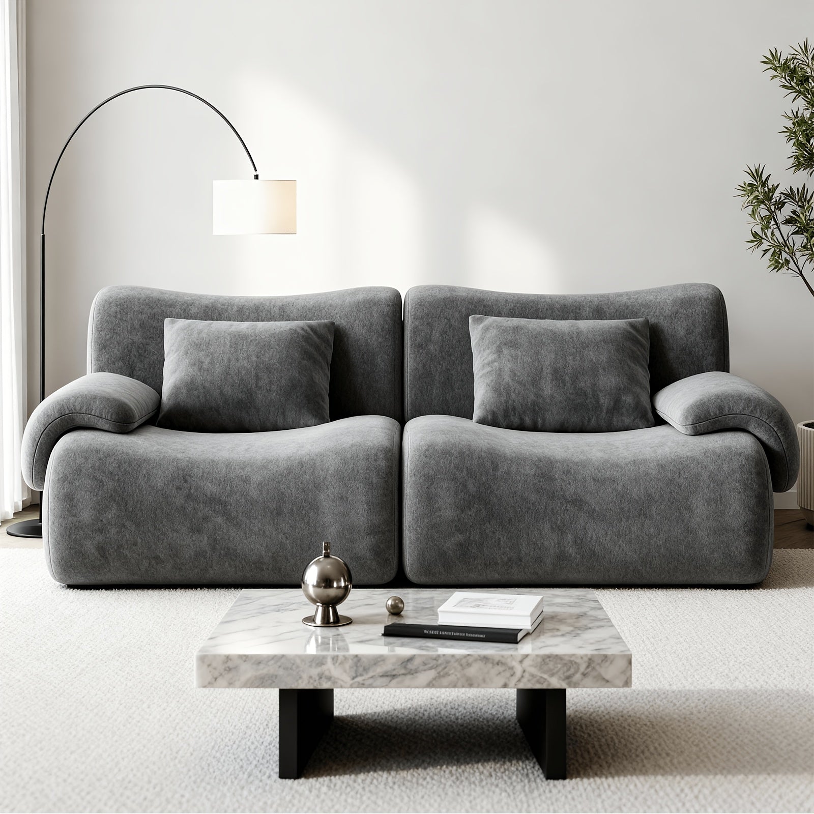 Boneless Cloud Couch, Modular Sectional Sofa with Throw Pillows, Deep Seat Sectional Sofa 2 Seater for Living Room, 35D High-Density Foam, No Spring & No Assembly Required, Chenille