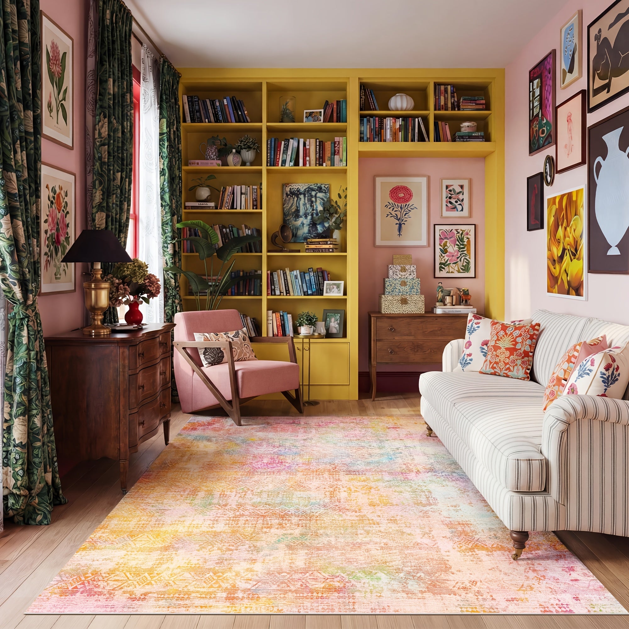 1pc of a Colorful Abstract Rug in Pink And Orange, Washable And Non-Shedding, Featuring a Low Pile And Non-Slip Design, Ideal for Bedrooms, Living Rooms, Studies, Dressing Areas, Playrooms, Corners, And Home Decoration
