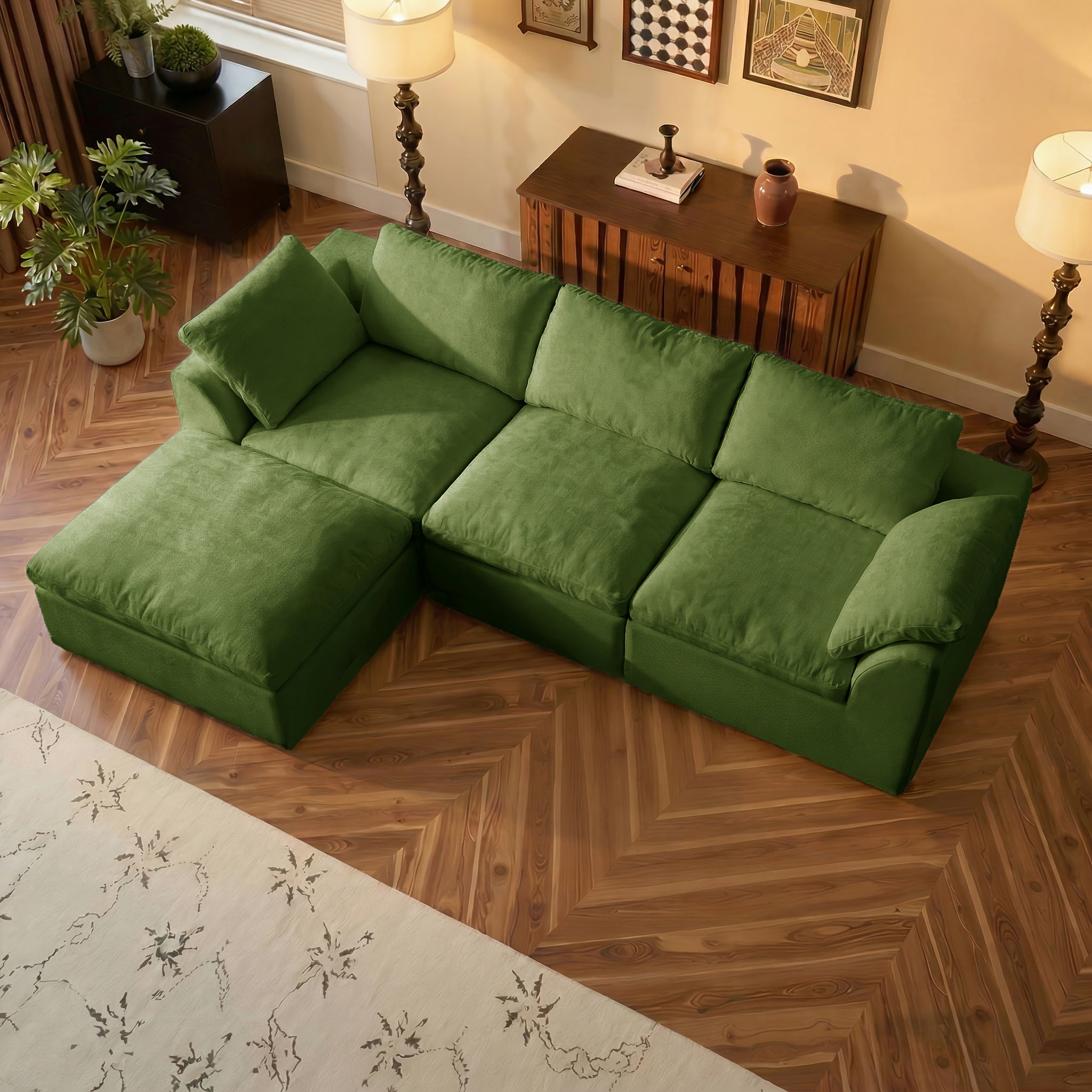 Boneless Couches For Living Room, Modular L Shaped Cloud Sofa With Deep Seat, Convertible L-Shape Couch With Ottoman, Memory Foam Compressed Sofa For Bedroom Apartment