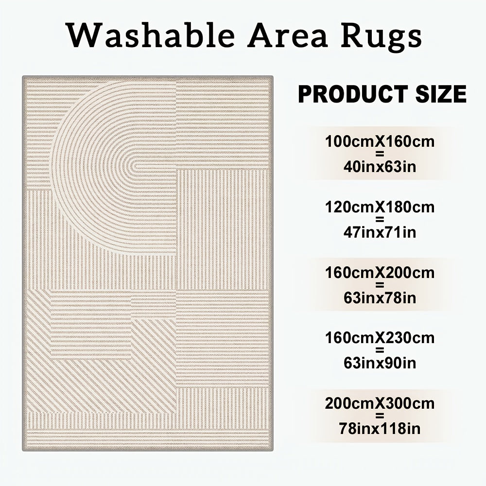 Large Heavy-Duty Beige & White Floral Carpet Suitable for Bedroom Office - Soft Low-Pile Machine Washable with Backing, Jumbo Floor Mat Suitable for Large Spaces, Modern Neutral Indoor Decor, Various Sizes Available