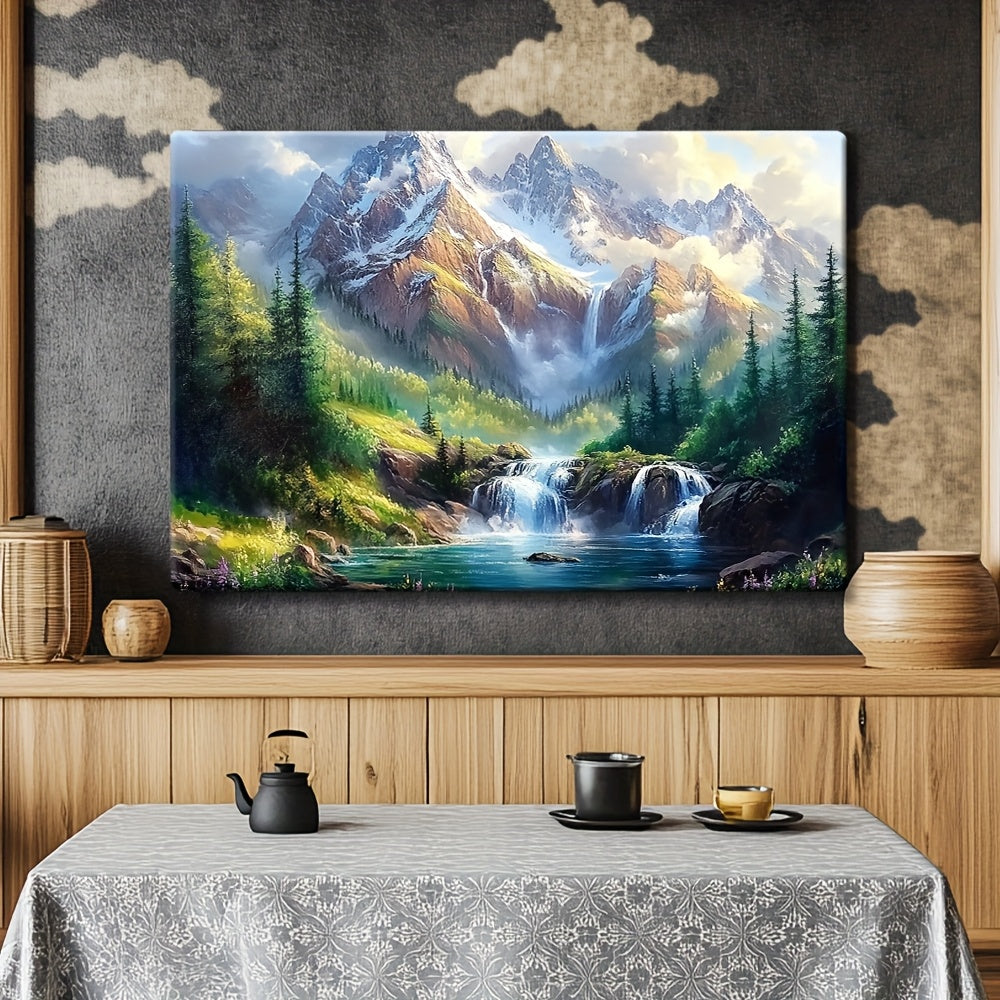 2D Flat 1pc Wooden Frame, Wall Hanging Art A Breathtaking Mountain Landscape with Towering Peaks Perfect for Cozy Living Room, Bedroom, Office Or Kitchen Decoration, Festive Wall Art, Perfect Birthday And Holiday Gift