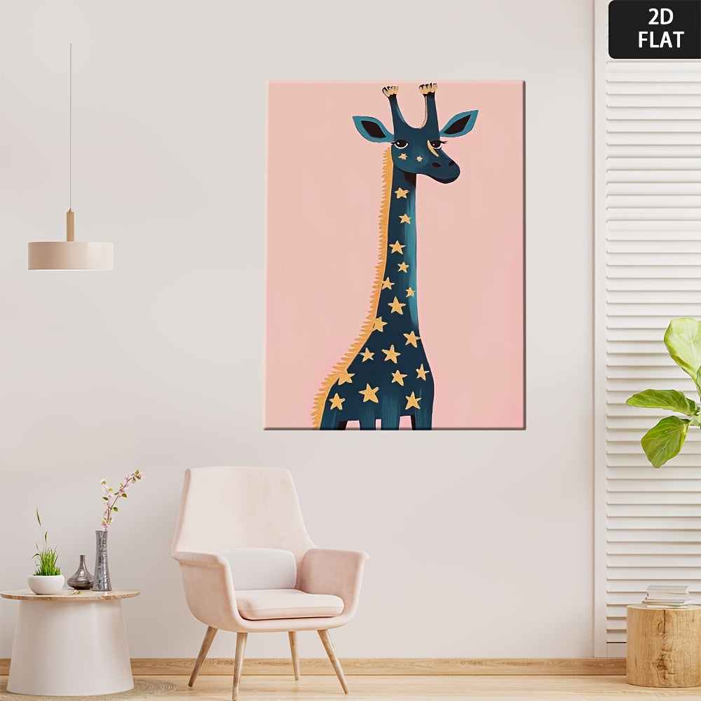 2D Flat, 2D Flat Cute Giraffe with Stars on Skin | Suitable for Bedroom, Warm Style, Creating Comfortable Sleeping Atmosphere, Art Deco Style