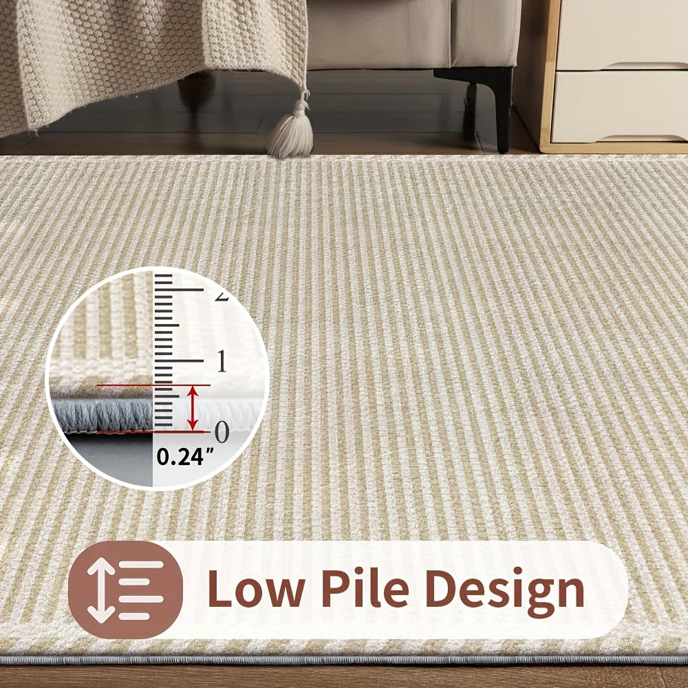 A Modern, Washable Velvet Carpet Designed for Office And Coffee Shop Decor, Suitable for Living Rooms. It'S Convenient, Easy to Clean, And Features a Flat Woven Stripe Pattern. This Luxurious, Non-Slip Carpet Is Perfect for Various Purposes