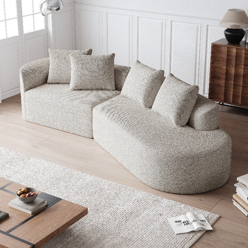 Modern Upholstered Oversized Sectional Sofa, 112-Inch Chenille 4-Seater Extra Deep Wide Seat Curved Cloud Couch with 4 Throw Pillows, Free Combination Sofa Couch for Living Room, Comfortable Backrest Sofa, Modern Minimalist Style,