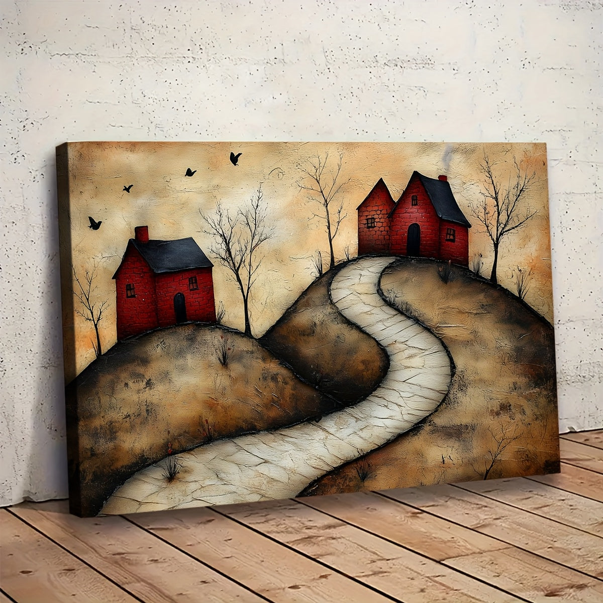 2D Flat, 2D Flat, 1pc Beautifully Crafted Canvas Artwork Featuring a Rural, Perfect for Wall Decoration, Cottage Style, And Folk Art