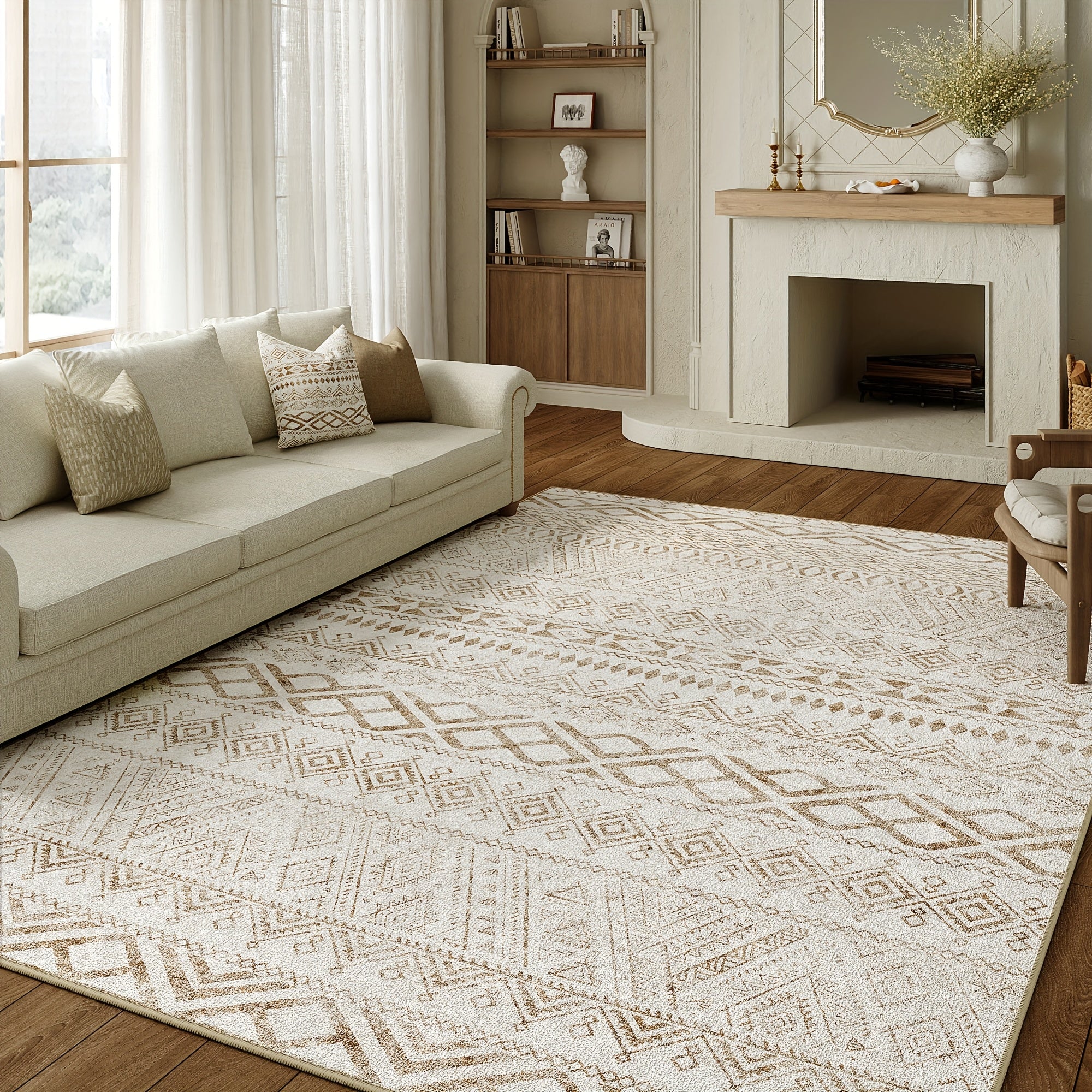 Contemporary Geometric Design Area Rug - Interior Decor, Made of Faux Cashmere, Thick And High-Density with Non-Slip Backing, Suitable for Various Spaces Including Living Room, Bedroom, Office, And Hallway