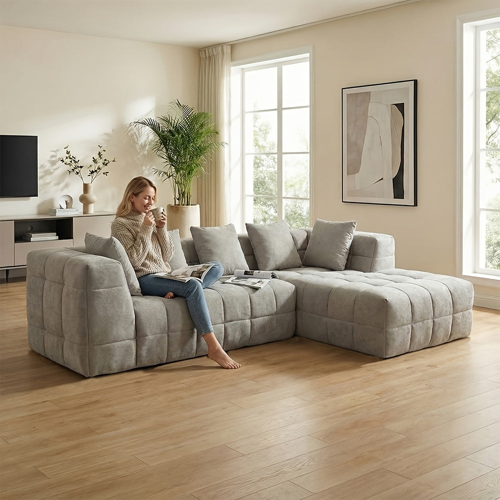 Cloud-Like Modern Minimalist L-Shape Sectional Sofa, High-Elastic Sponge, No Assembly Required, Versatile for Living Room And Guest Room, Casual All-Match Sofa