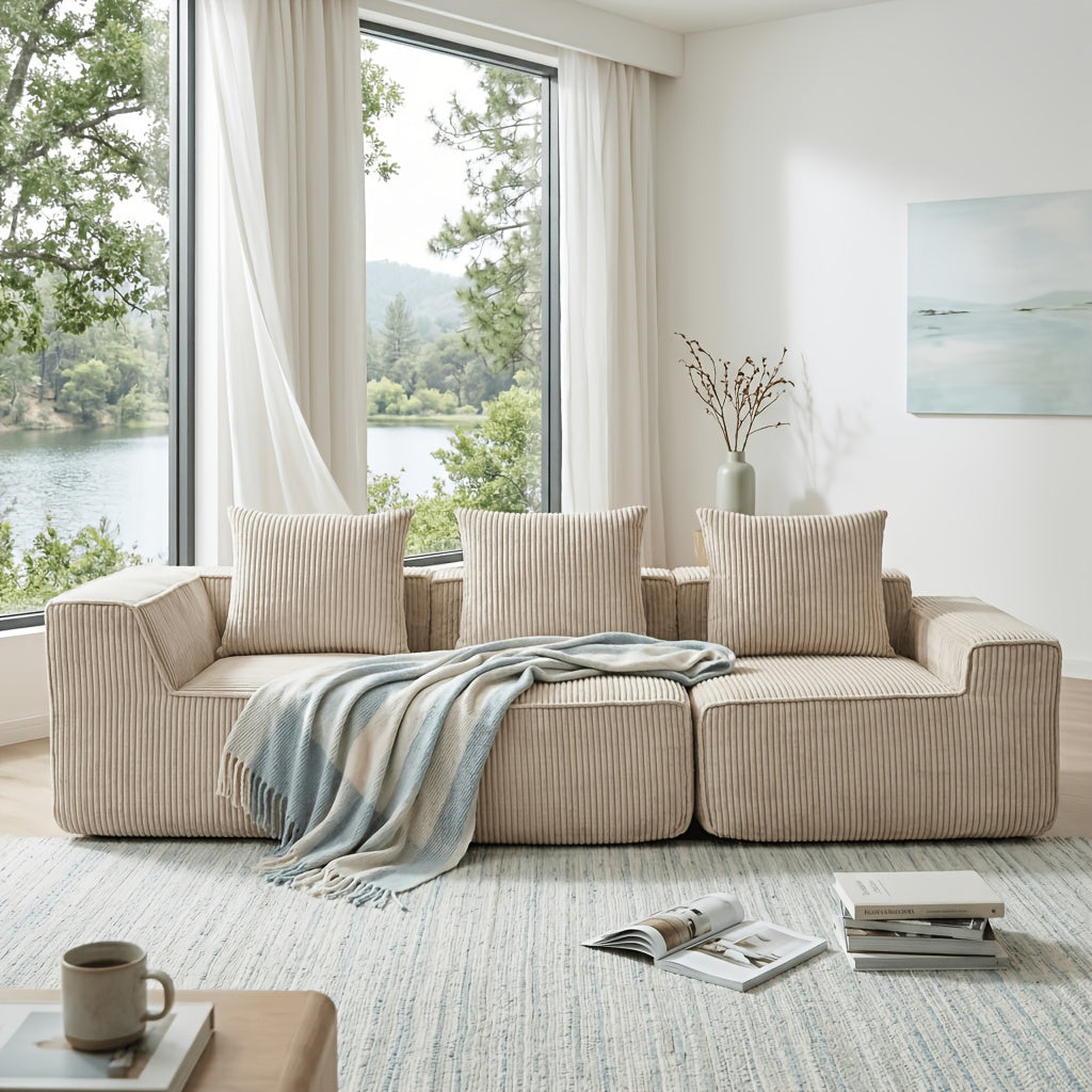 111.4-Inch Modern Style Armless Sofa with Corduroy Fabric, Offering a Comfortable And Substantial Seating Experience. Modular Sofa, Freely Configurable, Tool-Free Assembly, Suitable for Living Room And Bedroom, Creating a Cozy Atmosphere
