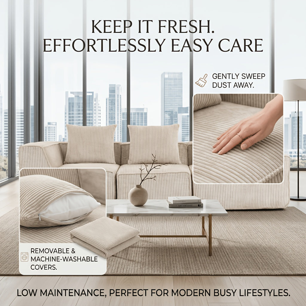 111.4-Inch Modern Style Armless Sofa with Corduroy Fabric, Offering a Comfortable And Substantial Seating Experience. Modular Sofa, Freely Configurable, Tool-Free Assembly, Suitable for Living Room And Bedroom, Creating a Cozy Atmosphere