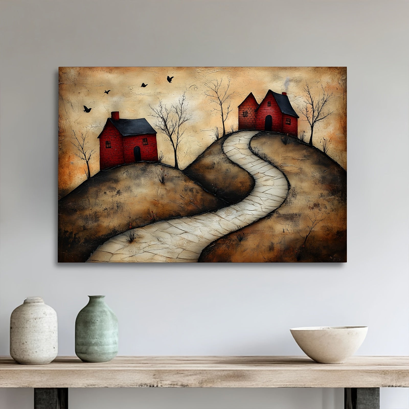 2D Flat, 2D Flat, 1pc Beautifully Crafted Canvas Artwork Featuring a Rural, Perfect for Wall Decoration, Cottage Style, And Folk Art