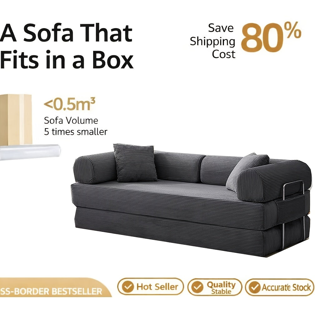 Lazy Corduroy Convertible Floor Sofa Bed | Pillow Back Armrest Futon Lounge