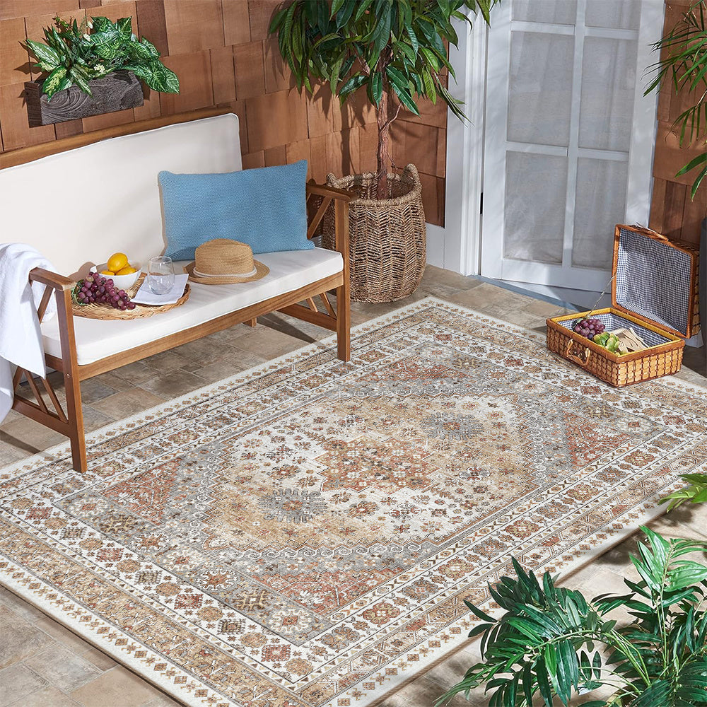 Area Rugs, Washable Rug, Ultra-Thin Rugs For Living Room, Collapsible Non-Slip Vintage Rugs, Bedroom, Non-Slip Backing Home Decor Large Area Rug (Orange)