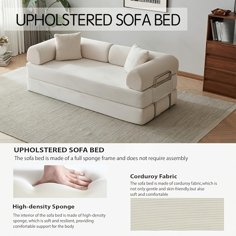 Lazy Corduroy Convertible Floor Sofa Bed | Pillow Back Armrest Futon Lounge