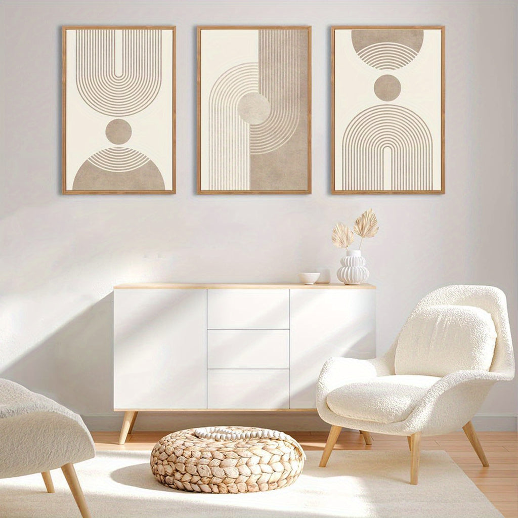 Canvas, Beige Neutral Canvas Wall Art Framed Geometric Abstract Wall Decor Mid Century Modern Artwork Wall Decor for Living Room Bedroom Office 16\