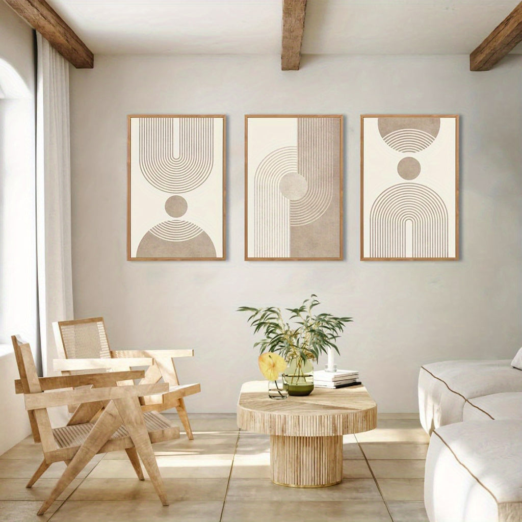 Canvas, Beige Neutral Canvas Wall Art Framed Geometric Abstract Wall Decor Mid Century Modern Artwork Wall Decor for Living Room Bedroom Office 16\