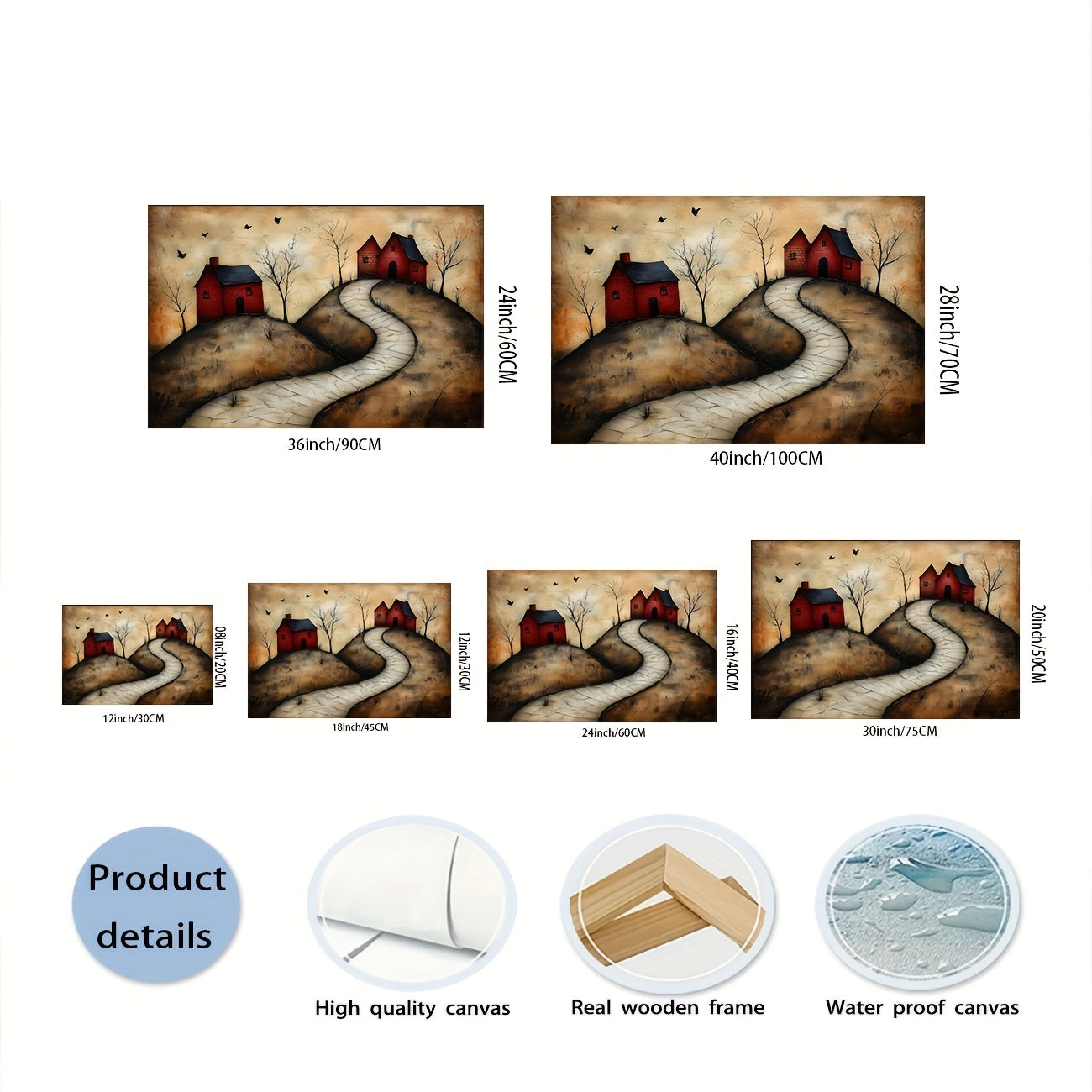 2D Flat, 2D Flat, 1pc Beautifully Crafted Canvas Artwork Featuring a Rural, Perfect for Wall Decoration, Cottage Style, And Folk Art