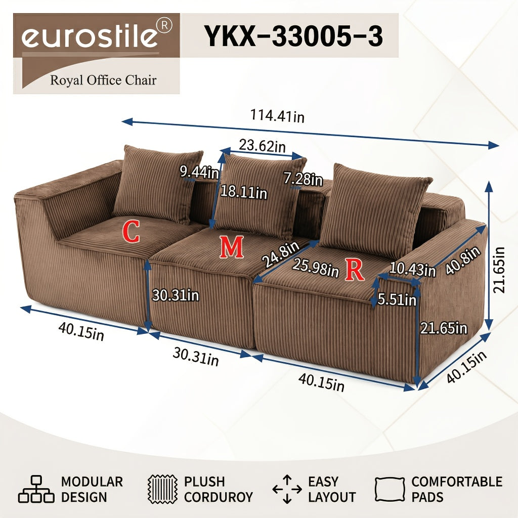 111.4-Inch Modern Style Armless Sofa with Corduroy Fabric, Offering a Comfortable And Substantial Seating Experience. Modular Sofa, Freely Configurable, Tool-Free Assembly, Suitable for Living Room And Bedroom, Creating a Cozy Atmosphere