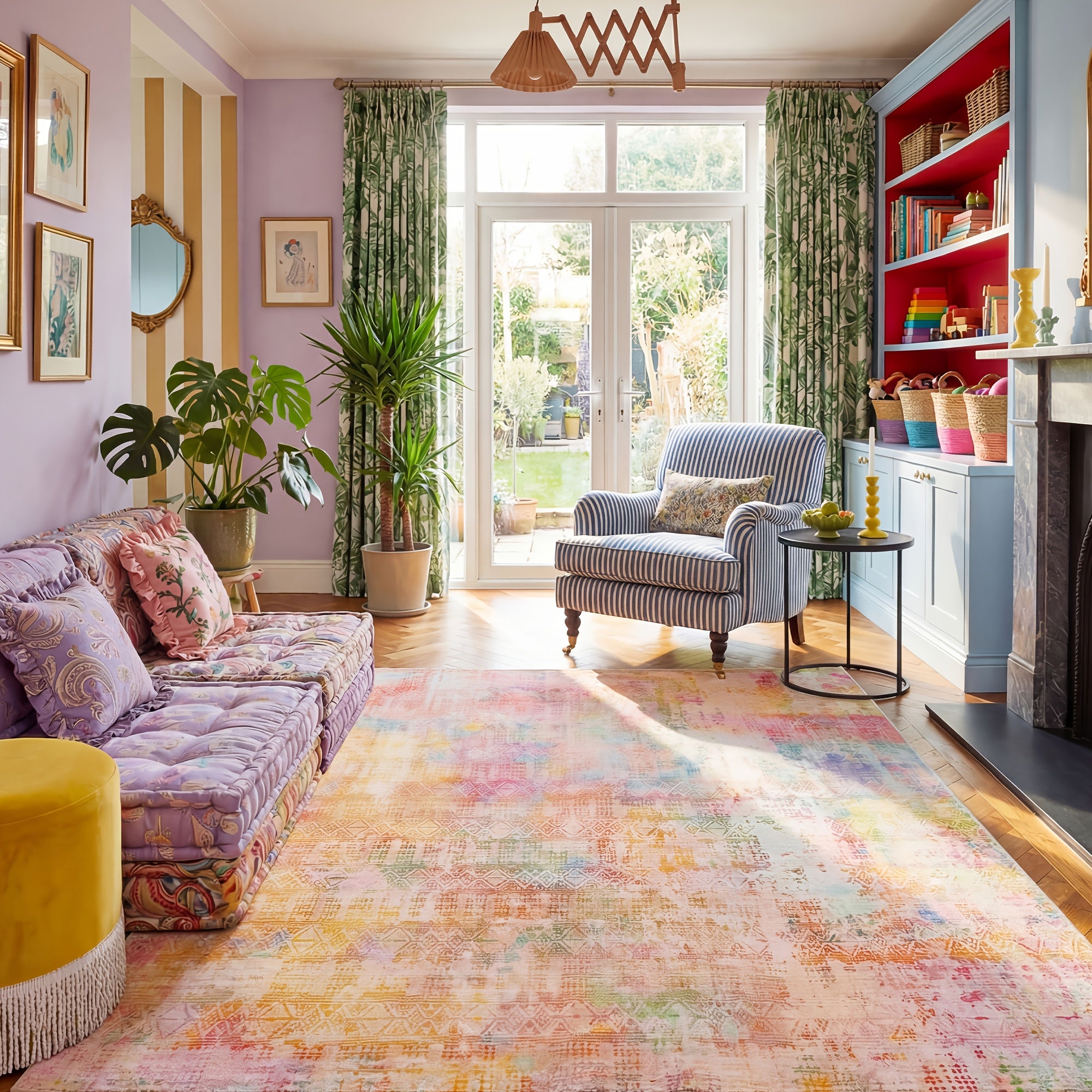 1pc of a Colorful Abstract Rug in Pink And Orange, Washable And Non-Shedding, Featuring a Low Pile And Non-Slip Design, Ideal for Bedrooms, Living Rooms, Studies, Dressing Areas, Playrooms, Corners, And Home Decoration