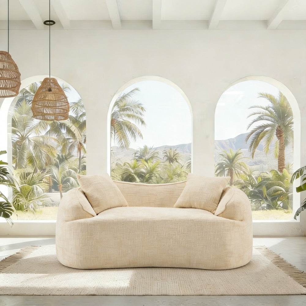Curved Two - Person Compress Sofa. It Has Armrests on Both Sides, Comes with Two Pillows, Is Suitable for Small - Sized Apartments, and Can Be Placed in the Living Room or Bedroom