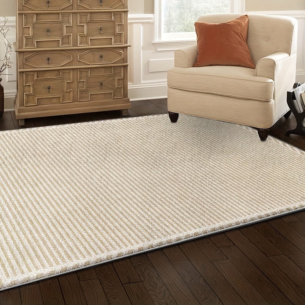 A Modern, Washable Velvet Carpet Designed for Office And Coffee Shop Decor, Suitable for Living Rooms. It'S Convenient, Easy to Clean, And Features a Flat Woven Stripe Pattern. This Luxurious, Non-Slip Carpet Is Perfect for Various Purposes