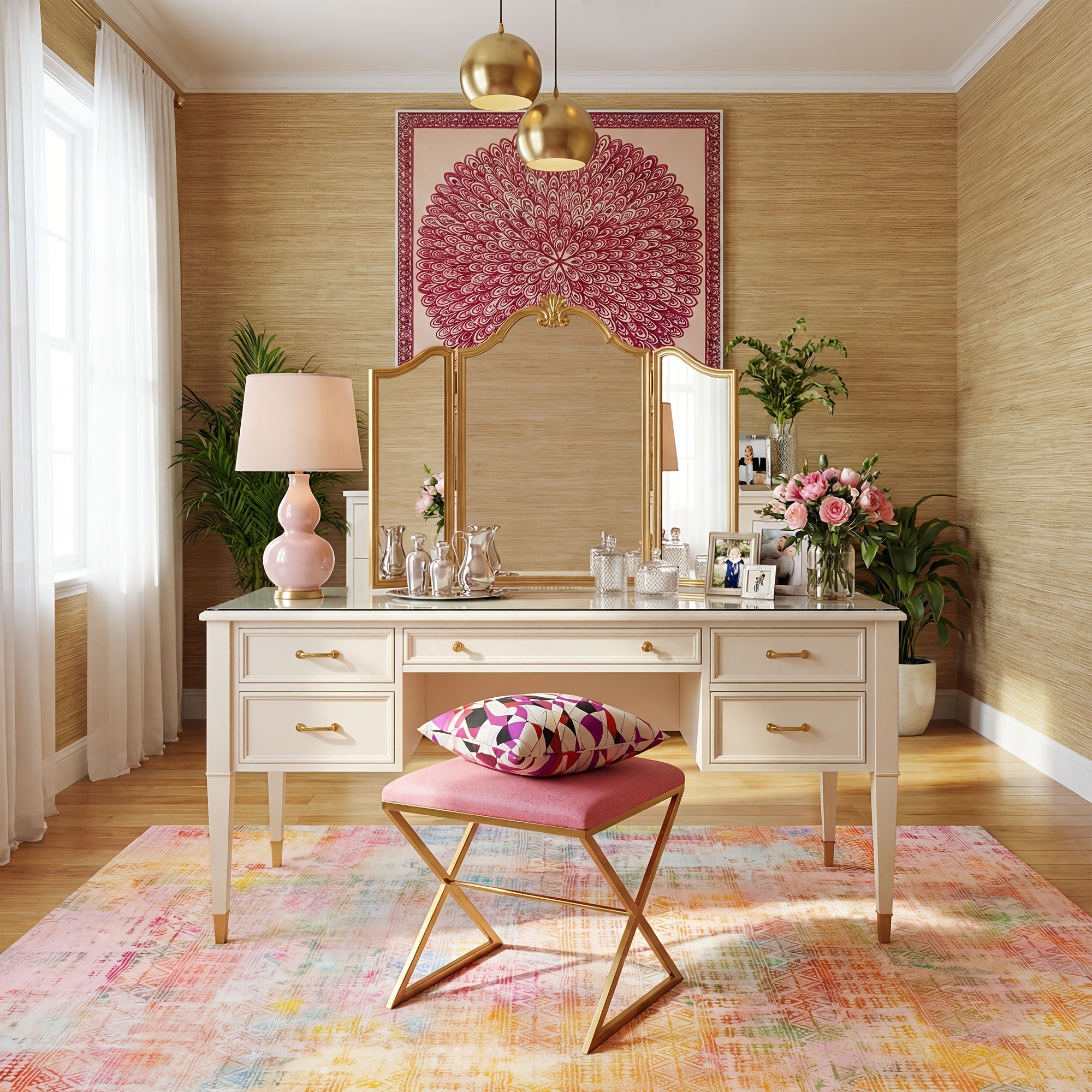 1pc of a Colorful Abstract Rug in Pink And Orange, Washable And Non-Shedding, Featuring a Low Pile And Non-Slip Design, Ideal for Bedrooms, Living Rooms, Studies, Dressing Areas, Playrooms, Corners, And Home Decoration