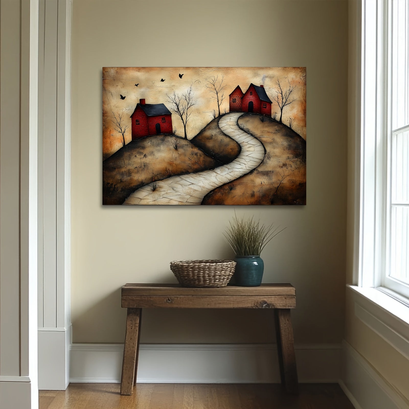 2D Flat, 2D Flat, 1pc Beautifully Crafted Canvas Artwork Featuring a Rural, Perfect for Wall Decoration, Cottage Style, And Folk Art