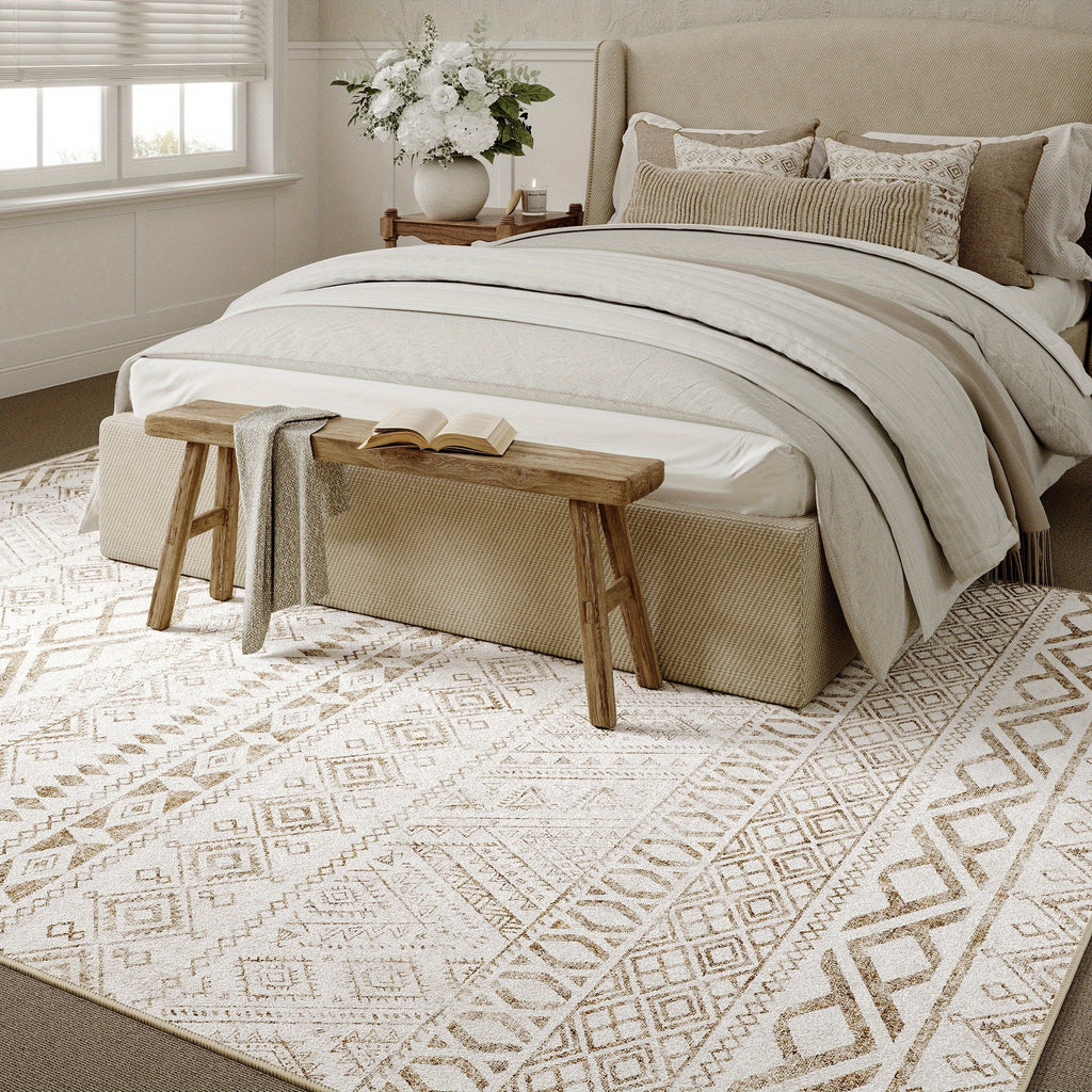 Contemporary Geometric Design Area Rug - Interior Decor, Made of Faux Cashmere, Thick And High-Density with Non-Slip Backing, Suitable for Various Spaces Including Living Room, Bedroom, Office, And Hallway