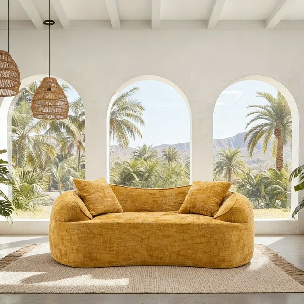 Curved Two - Person Compress Sofa. It Has Armrests on Both Sides, Comes with Two Pillows, Is Suitable for Small - Sized Apartments, and Can Be Placed in the Living Room or Bedroom