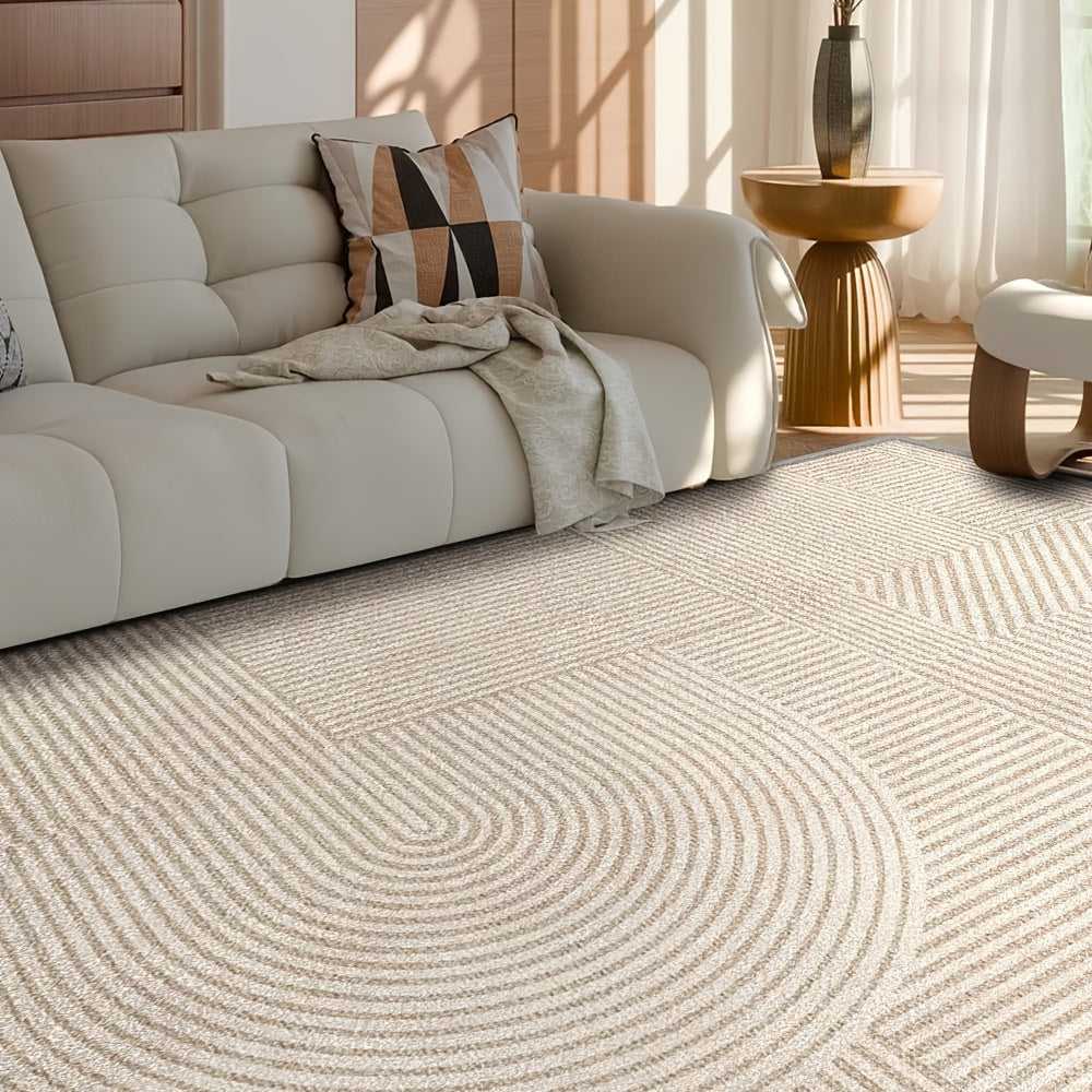 Large Heavy-Duty Beige & White Floral Carpet Suitable for Bedroom Office - Soft Low-Pile Machine Washable with Backing, Jumbo Floor Mat Suitable for Large Spaces, Modern Neutral Indoor Decor, Various Sizes Available