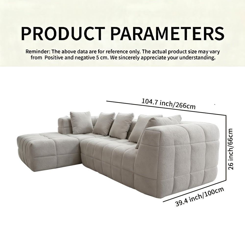 Cloud-Like Modern Minimalist L-Shape Sectional Sofa, High-Elastic Sponge, No Assembly Required, Versatile for Living Room And Guest Room, Casual All-Match Sofa