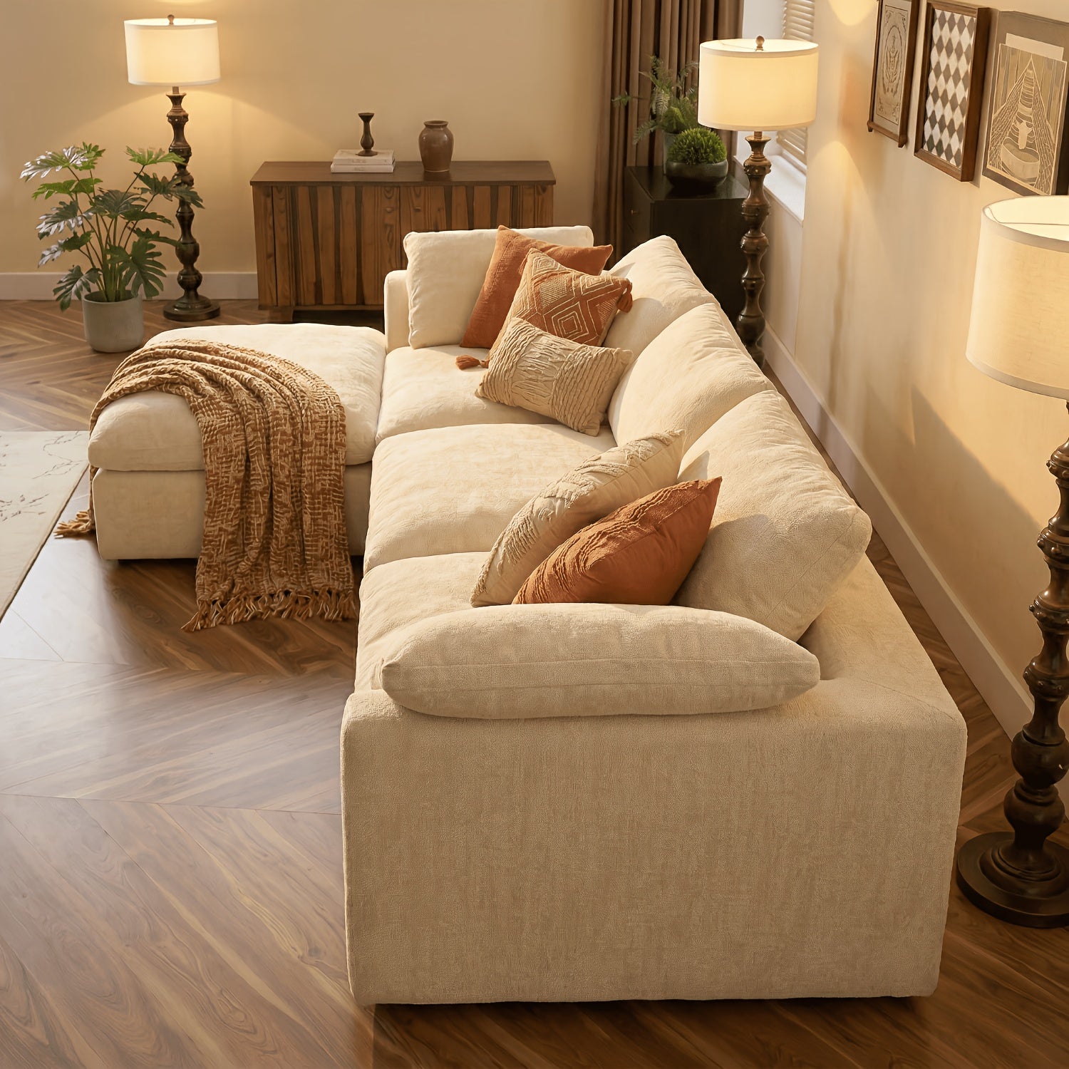 Boneless Couches For Living Room, Modular L Shaped Cloud Sofa With Deep Seat, Convertible L-Shape Couch With Ottoman, Memory Foam Compressed Sofa For Bedroom Apartment