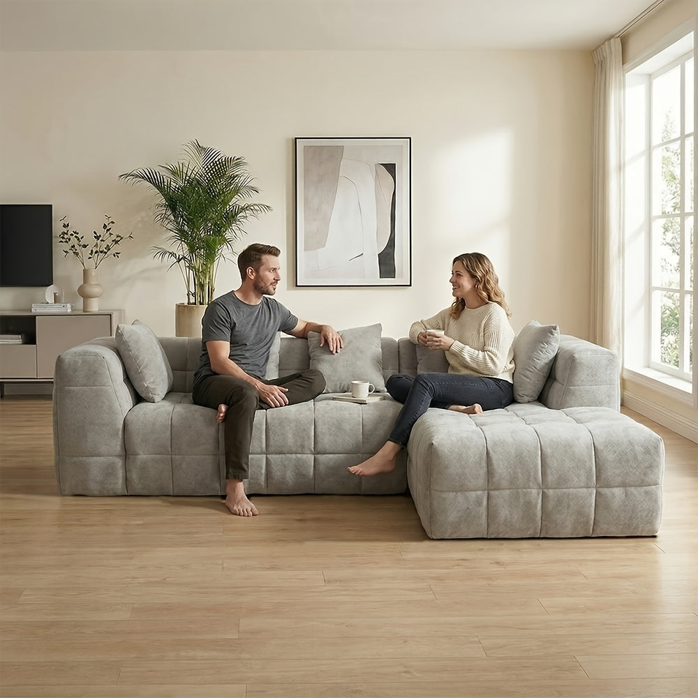 Cloud-Like Modern Minimalist L-Shape Sectional Sofa, High-Elastic Sponge, No Assembly Required, Versatile for Living Room And Guest Room, Casual All-Match Sofa
