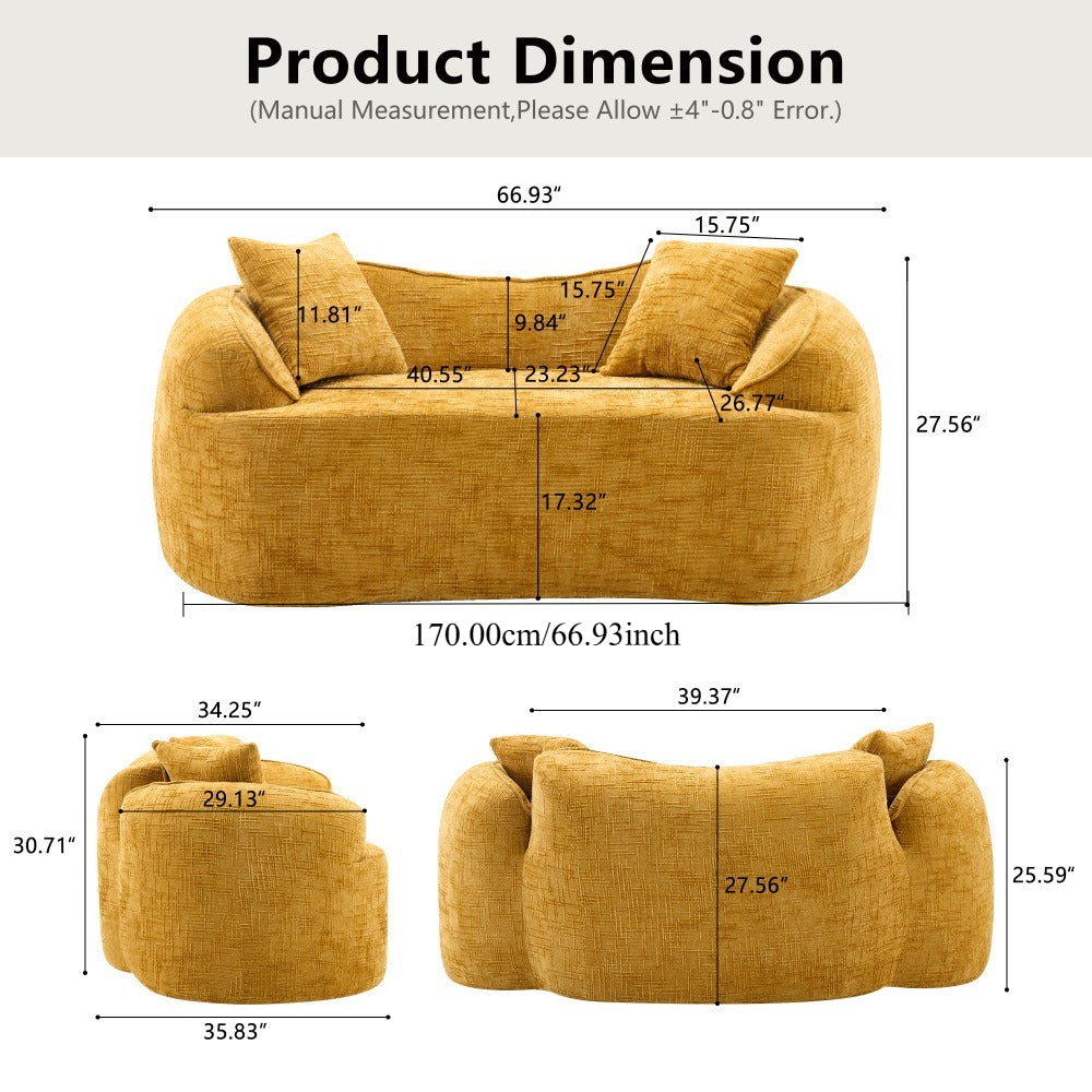 Curved Two - Person Compress Sofa. It Has Armrests on Both Sides, Comes with Two Pillows, Is Suitable for Small - Sized Apartments, and Can Be Placed in the Living Room or Bedroom