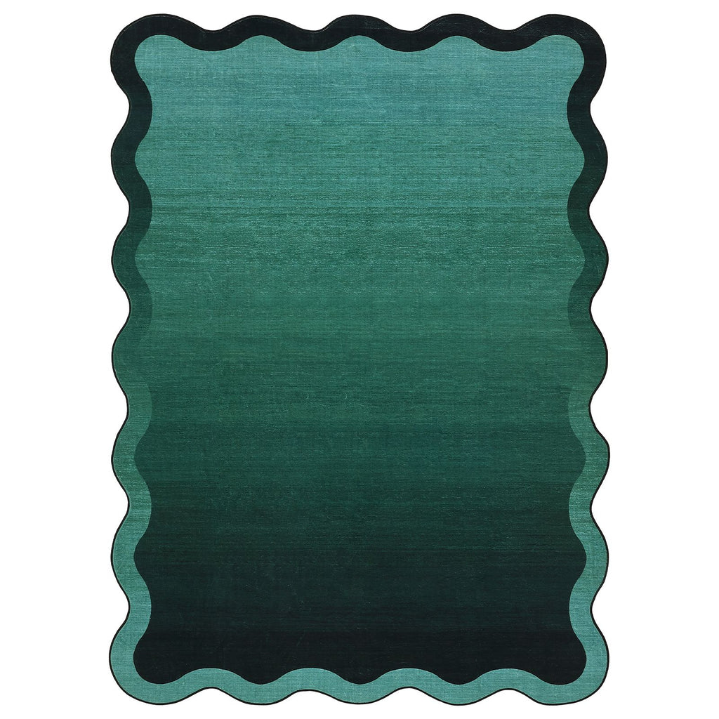 Modern Scalloped Ombre Rug | Soft Low Pile Neutral Indoor Polyester Rug, Non Slip Gradient Carpet for Living Room, Bedroom, Playroom, Dining Room