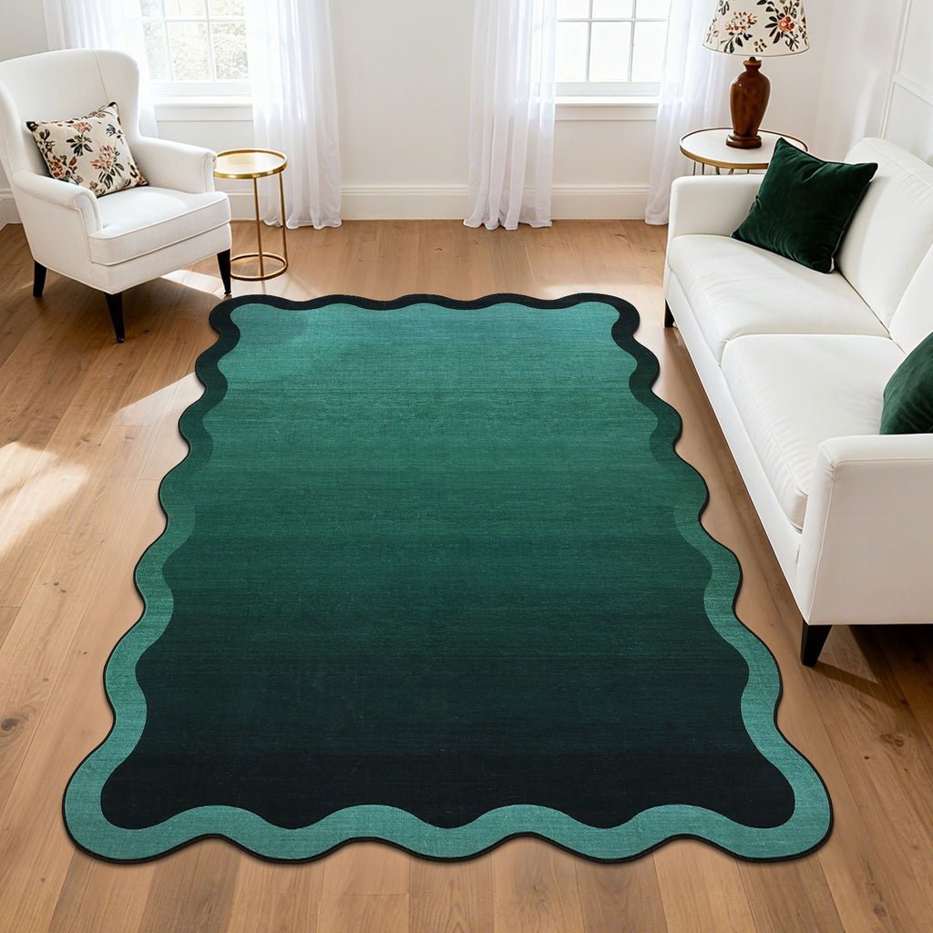 Modern Scalloped Ombre Rug | Soft Low Pile Neutral Indoor Polyester Rug, Non Slip Gradient Carpet for Living Room, Bedroom, Playroom, Dining Room