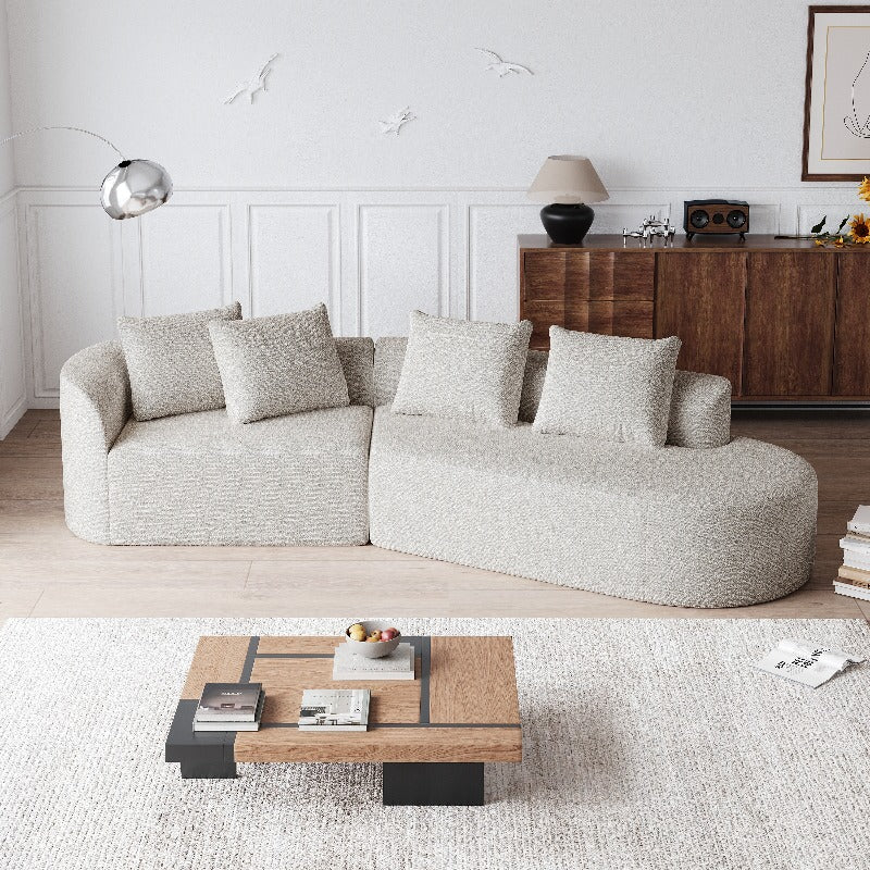 Modern Upholstered Oversized Sectional Sofa, 112-Inch Chenille 4-Seater Extra Deep Wide Seat Curved Cloud Couch with 4 Throw Pillows, Free Combination Sofa Couch for Living Room, Comfortable Backrest Sofa, Modern Minimalist Style,