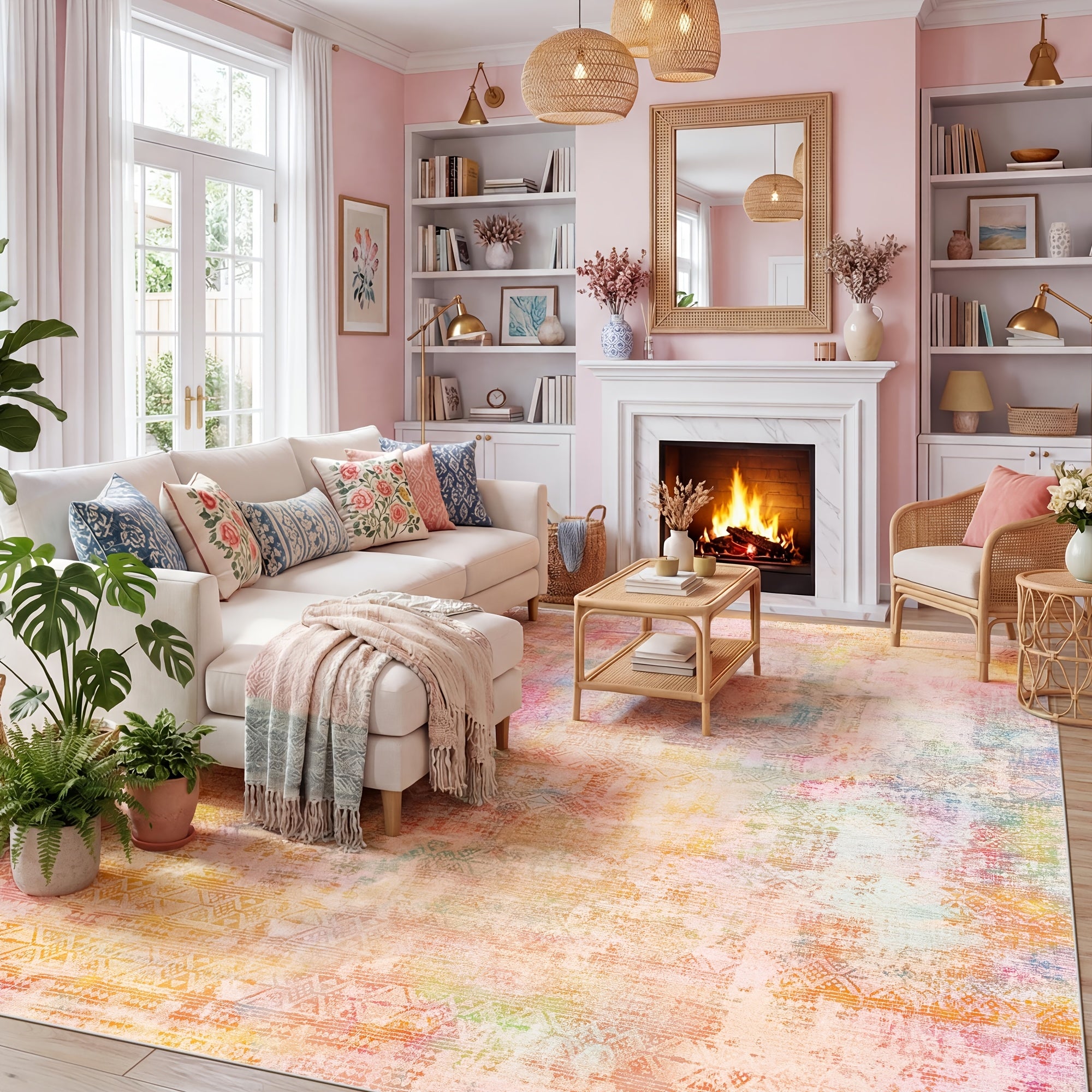 1pc of a Colorful Abstract Rug in Pink And Orange, Washable And Non-Shedding, Featuring a Low Pile And Non-Slip Design, Ideal for Bedrooms, Living Rooms, Studies, Dressing Areas, Playrooms, Corners, And Home Decoration
