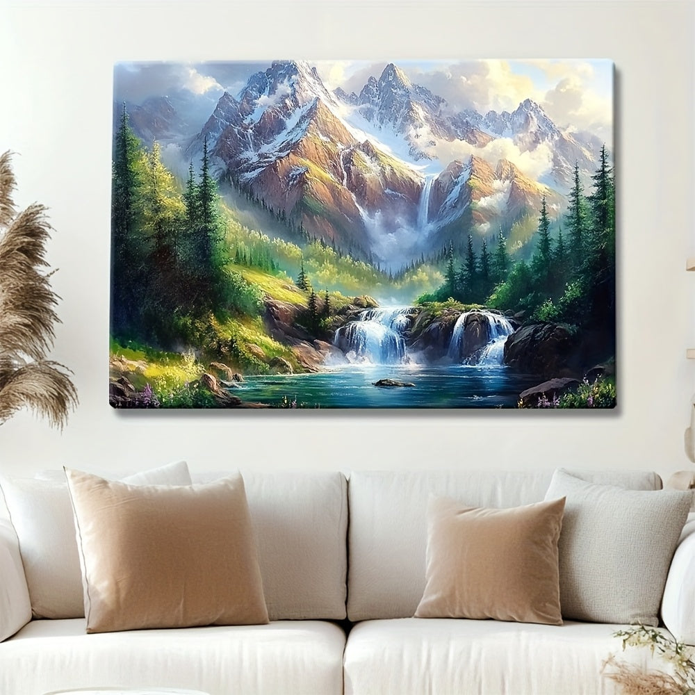 2D Flat 1pc Wooden Frame, Wall Hanging Art A Breathtaking Mountain Landscape with Towering Peaks Perfect for Cozy Living Room, Bedroom, Office Or Kitchen Decoration, Festive Wall Art, Perfect Birthday And Holiday Gift