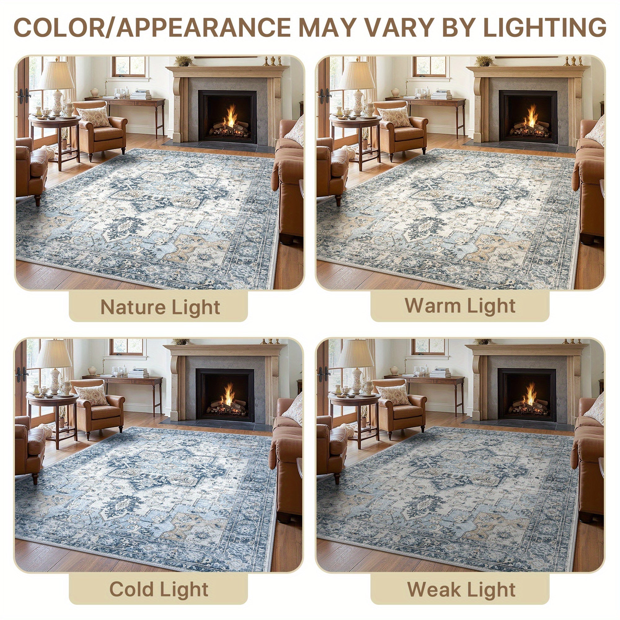 Living Room Area Carpets, Washable in Machines, Vintage-Style Non-Slip Rugs, Lightweight Low-Pile Chenille Printed Rugs Suitable for Bedrooms, Dining Areas, Home Offices, And Bathrooms, in Blue