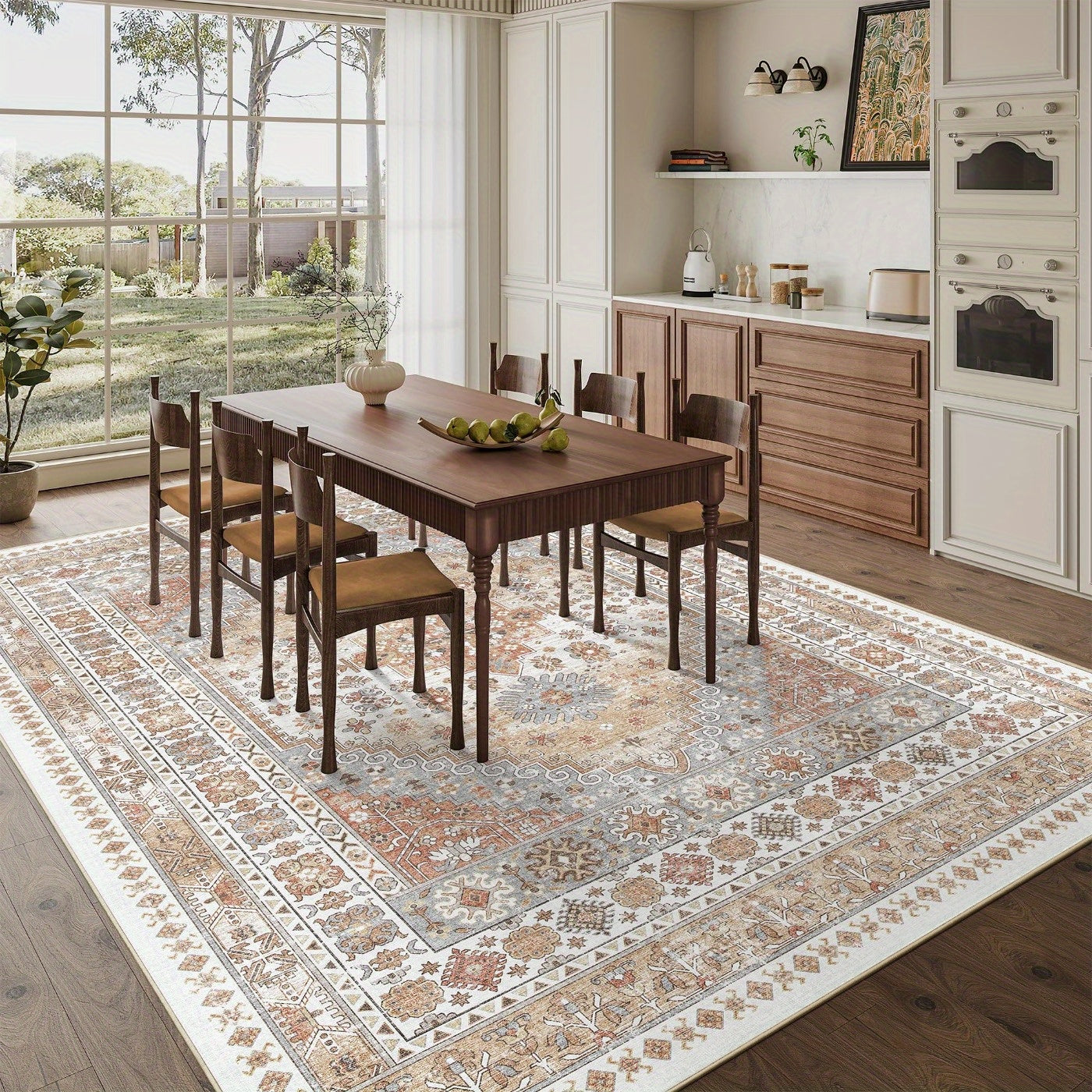 Area Rugs, Washable Rug, Ultra-Thin Rugs For Living Room, Collapsible Non-Slip Vintage Rugs, Bedroom, Non-Slip Backing Home Decor Large Area Rug (Orange)