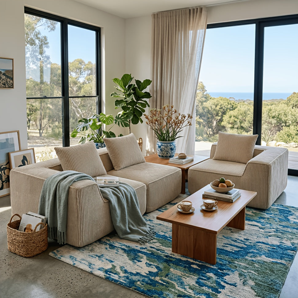 111.4-Inch Modern Style Armless Sofa with Corduroy Fabric, Offering a Comfortable And Substantial Seating Experience. Modular Sofa, Freely Configurable, Tool-Free Assembly, Suitable for Living Room And Bedroom, Creating a Cozy Atmosphere