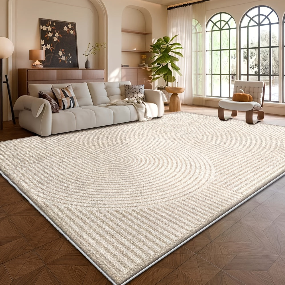 Large Heavy-Duty Beige & White Floral Carpet Suitable for Bedroom Office - Soft Low-Pile Machine Washable with Backing, Jumbo Floor Mat Suitable for Large Spaces, Modern Neutral Indoor Decor, Various Sizes Available