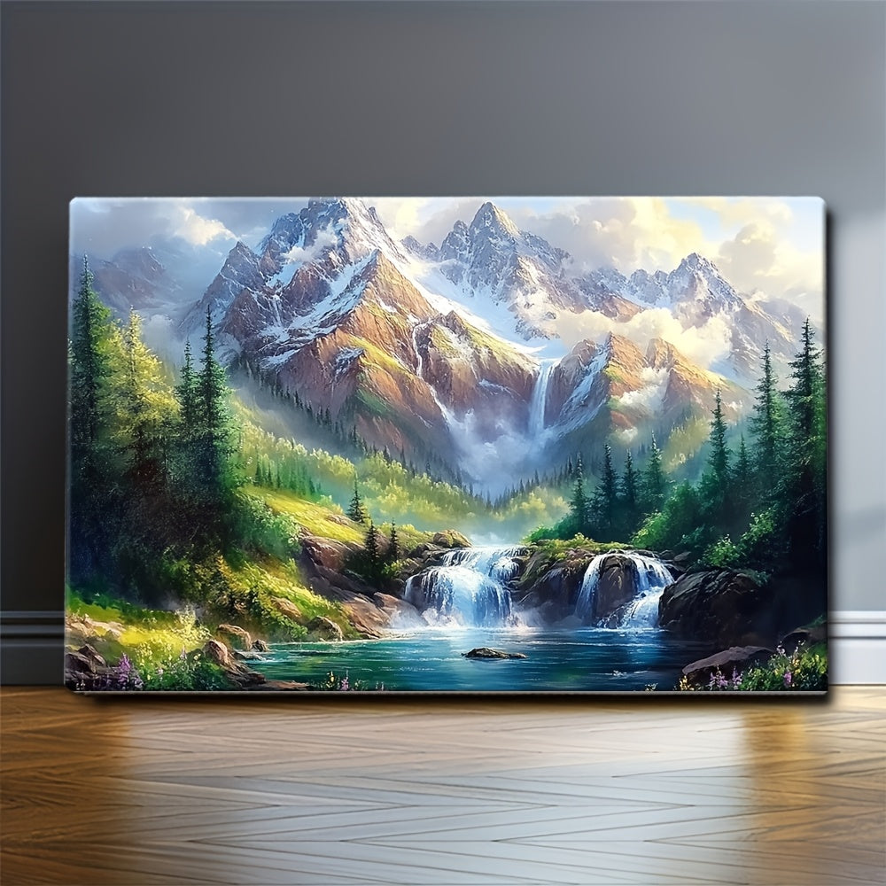 2D Flat 1pc Wooden Frame, Wall Hanging Art A Breathtaking Mountain Landscape with Towering Peaks Perfect for Cozy Living Room, Bedroom, Office Or Kitchen Decoration, Festive Wall Art, Perfect Birthday And Holiday Gift