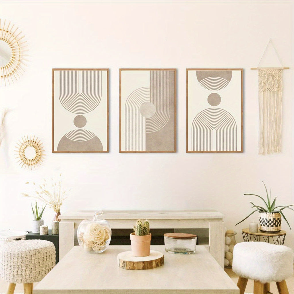 Canvas, Beige Neutral Canvas Wall Art Framed Geometric Abstract Wall Decor Mid Century Modern Artwork Wall Decor for Living Room Bedroom Office 16\